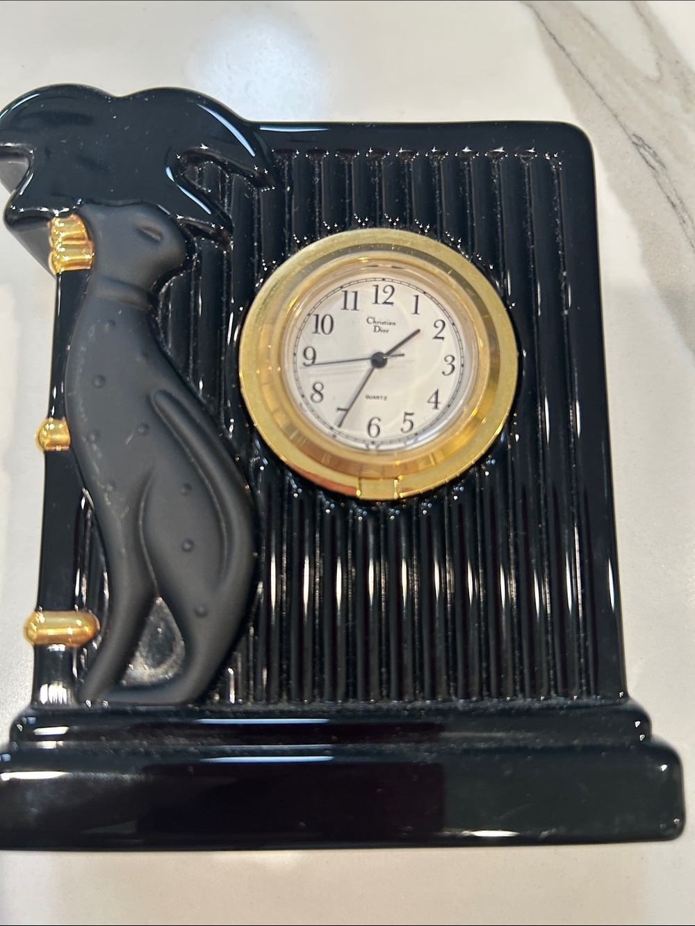 Dior Art Deco Black and Gold Cat Clock